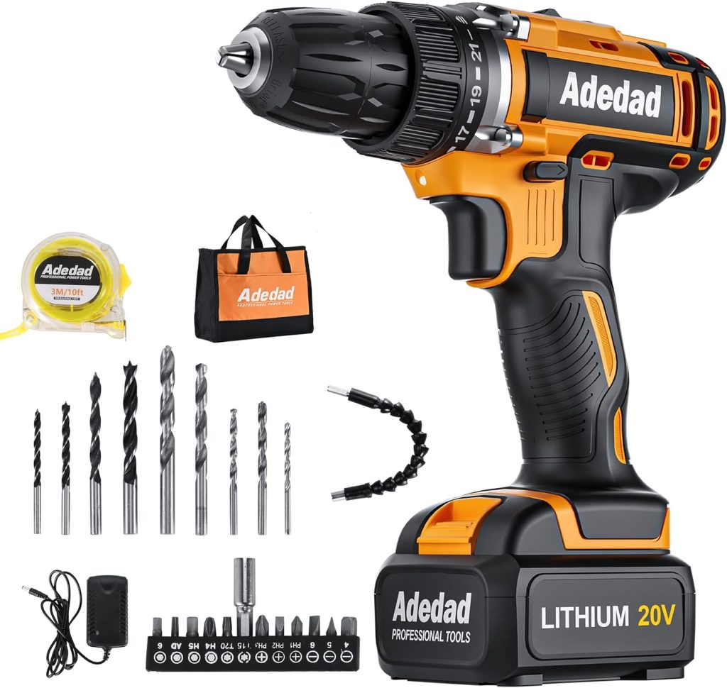 Adedad - Taladro inalámbrico de 20 V para taladrar madera, metal blando, plástico
