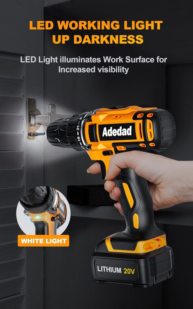 Adedad - Taladro inalámbrico de 20 V para taladrar madera, metal blando, plástico