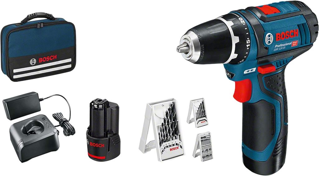 Bosch Professional 12V System GSR 12V-15 - Atornillador a batería (30 Nm, set 39 accesorios, 2 baterías x 2.0 Ah, en maletín de lona) - Amazon Exclusive