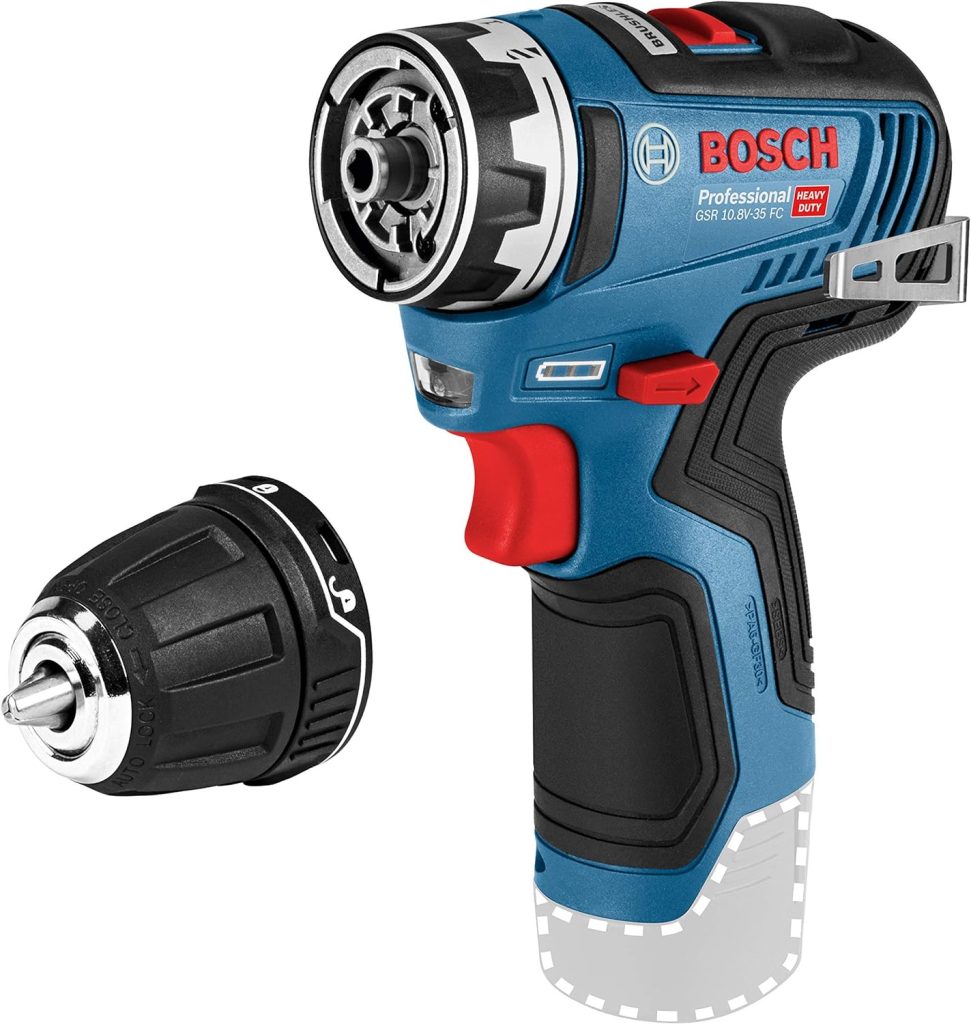 Bosch Professional 12V System GSR 12V-35 FC - Atornillador a batería (Brushless, 35 Nm, 2 cabezales FlexiClick, set accesorios, 2 baterías x 3.0 Ah, en L-BOXX) - Amazon Exclusive