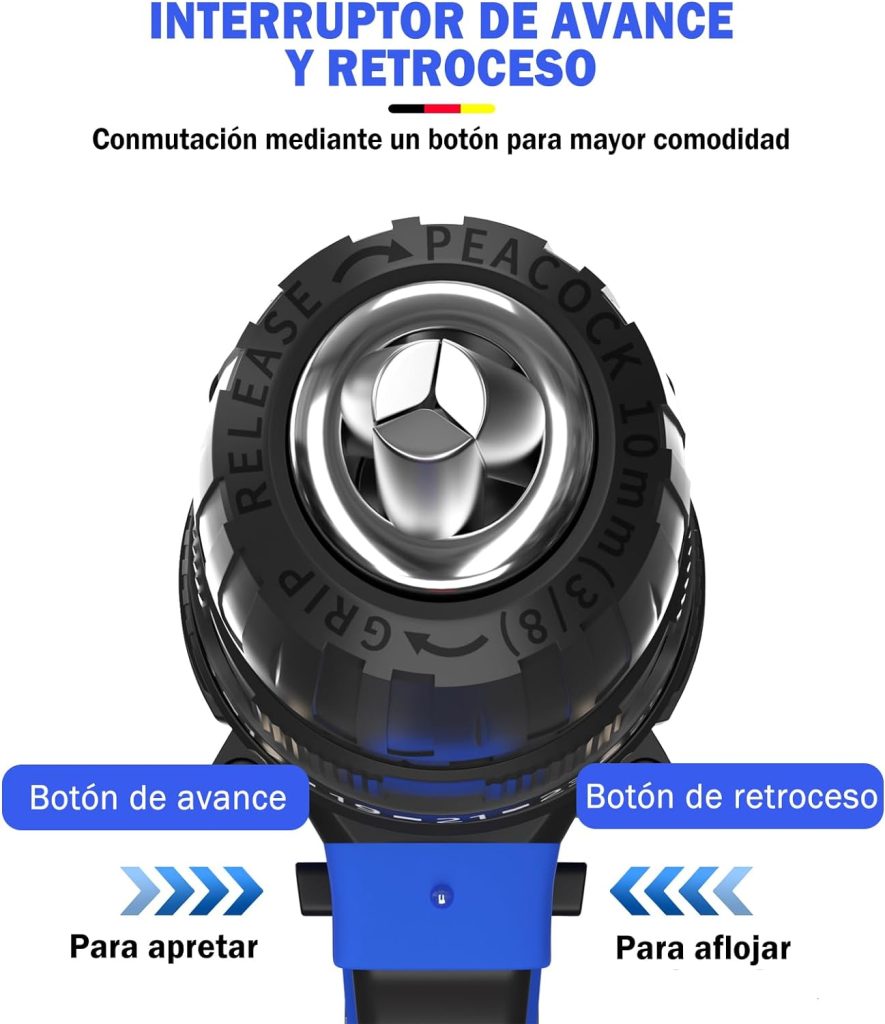 Huini Taladro Bateria 21V, Taladro Atornillador con 2 Baterías 1.5Ah, Atornillador Electrico 25+1 Ajuste de Par, Azul,45Nm, 2 Velocidad, 26Accesorios, LED Luz Para Hogar, Bricolaje