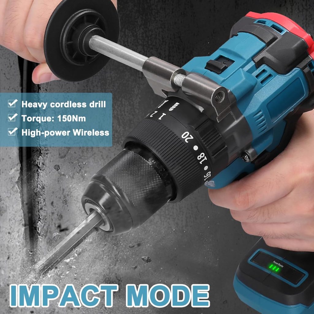 mingqian Taladro inalámbrico eléctrico multifuncional de alto par de 13 mm Taladros manuales recargables inalámbricos de alta potencia Motor sin escobillas Herramientas eléctricas de bricolaje para el