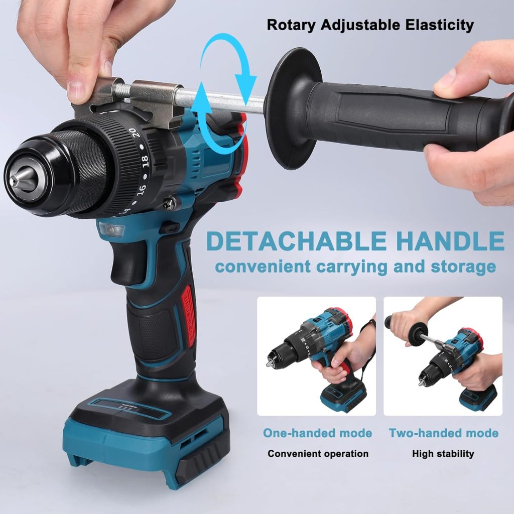 mingqian Taladro inalámbrico eléctrico multifuncional de alto par de 13 mm Taladros manuales recargables inalámbricos de alta potencia Motor sin escobillas Herramientas eléctricas de bricolaje para el