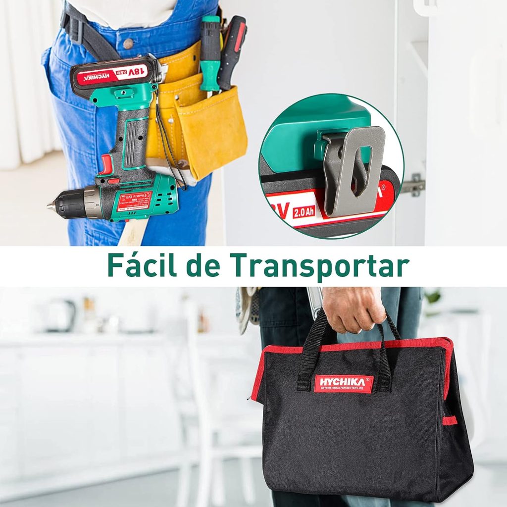 Taladro Atornillador, HYCHIKA Destornillador Inalámbrico de 18V, Atornillador Eléctrico de 2 Velocidades 35Nm, Batería de Litio 2,0 Ah, Carga Rápida en 1 Hora, 22 Accesorios Incluidos