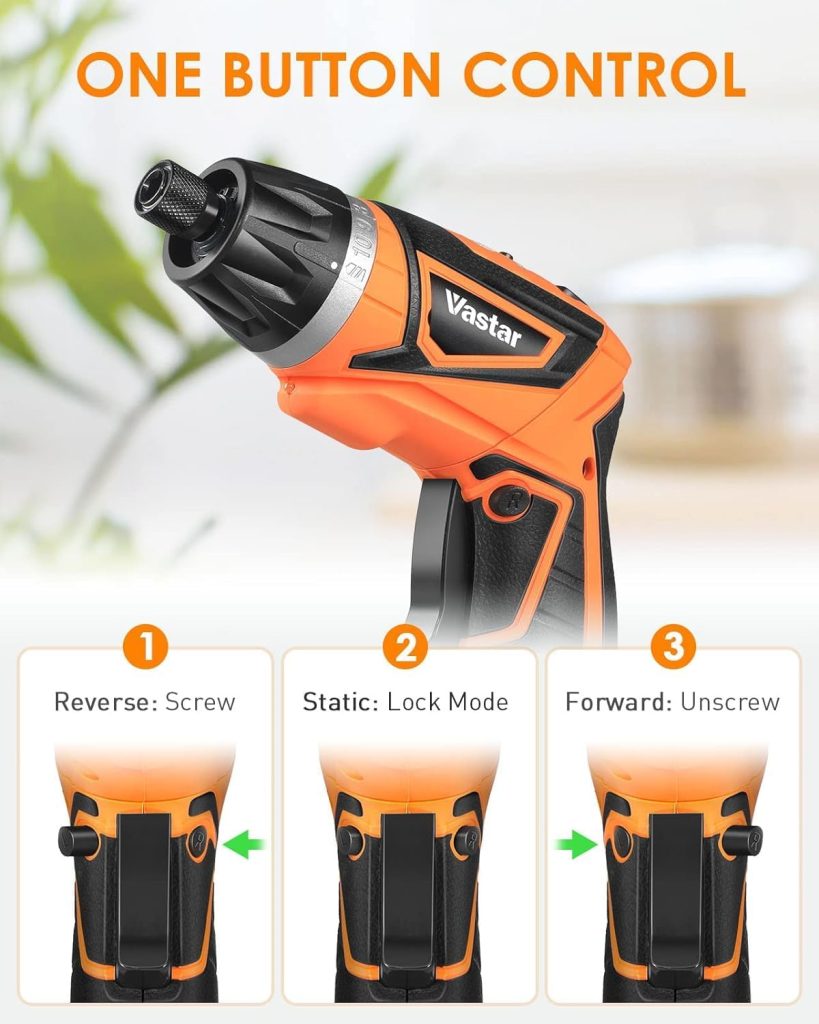 Vastar 7.2V Destornillador Sin Cable, Juego de Destornillador Eléctrico con Batería Recargable y Mango Pivotante, 320RPM/10+1 Torque Pequeño Kit de Destornillador Automático con 47Pcs Bits/LED Luz